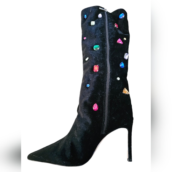 Schutz Maya Glam Black Velvet Rhinestone Pointed-Toe Knee-High Boots Sz 10B NWOB - Picture 8 of 13